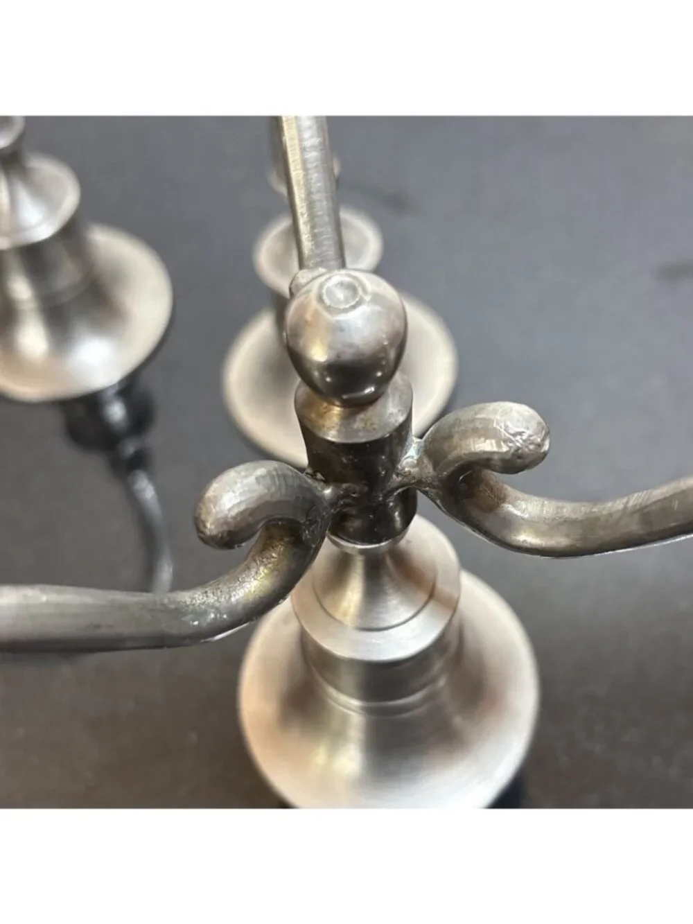 Vintage Candelabra Taper Candle Holder Set Silvertone Metal Ornate Scroll Arm